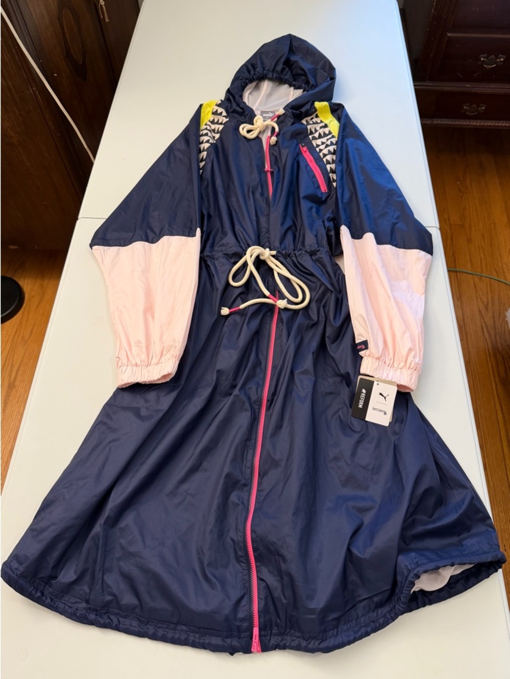 Puma Navy Trench with Neon Yellow Panels and Pink Sleeves